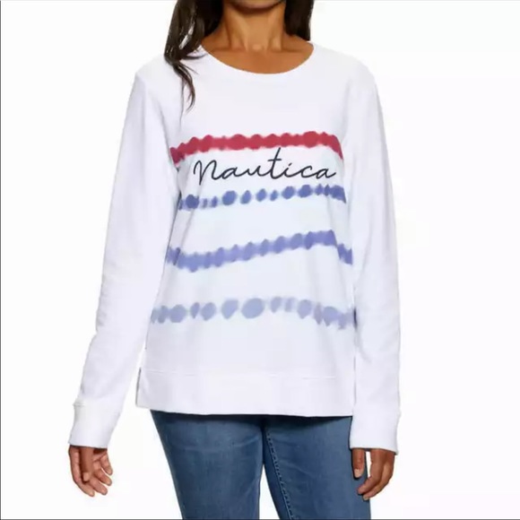 NWT Nautica Womens Crewneck Pullover Red white Blu - Picture 1 of 5